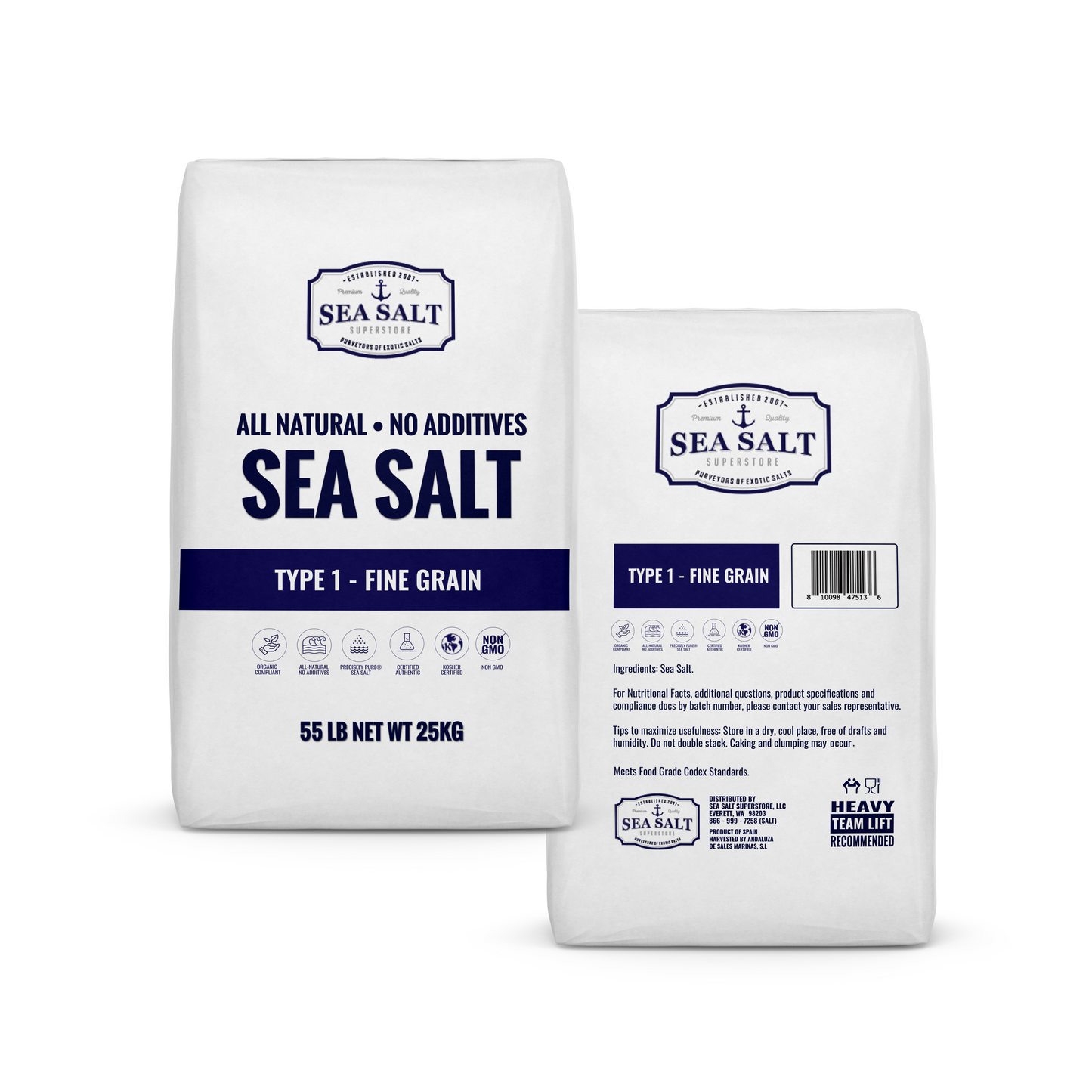 Small/Fine Grain - Natural Sea Salt - Half Pallet