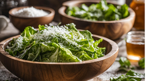 How to Use Salt in Salad Dressings for Better Taste: fresh salad greens with salt in wooden bowls.