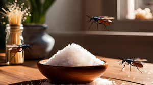 Can Salt Be Used in Natural Insect Repellent? Bowls of salt with flying insects in a natural setting.