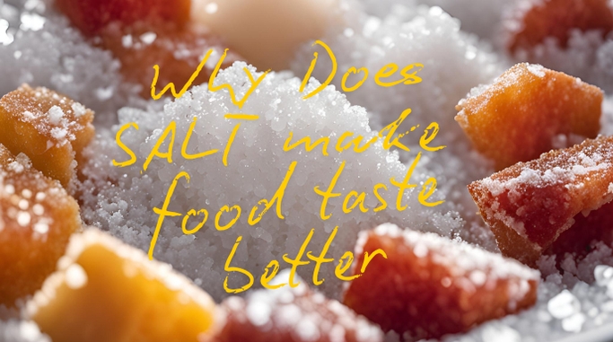 Close-up of salt and colorful candy, illustrating the idea of 'Why Does Salt Taste Good?' and food enhancement.
