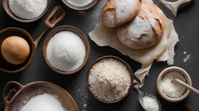 The Importance of Salt in Baking with various ingredients like flour, sugar, salt, and eggs in wooden bowls.