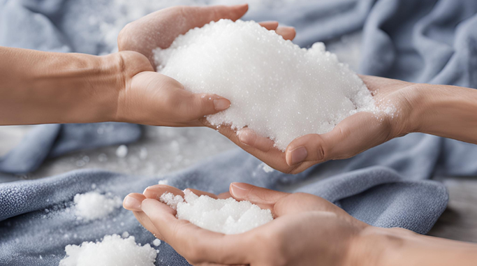 How Salt Can Help Remove Stains on Clothes - Hands holding salt over a cloth, showcasing salt's cleaning properties.
