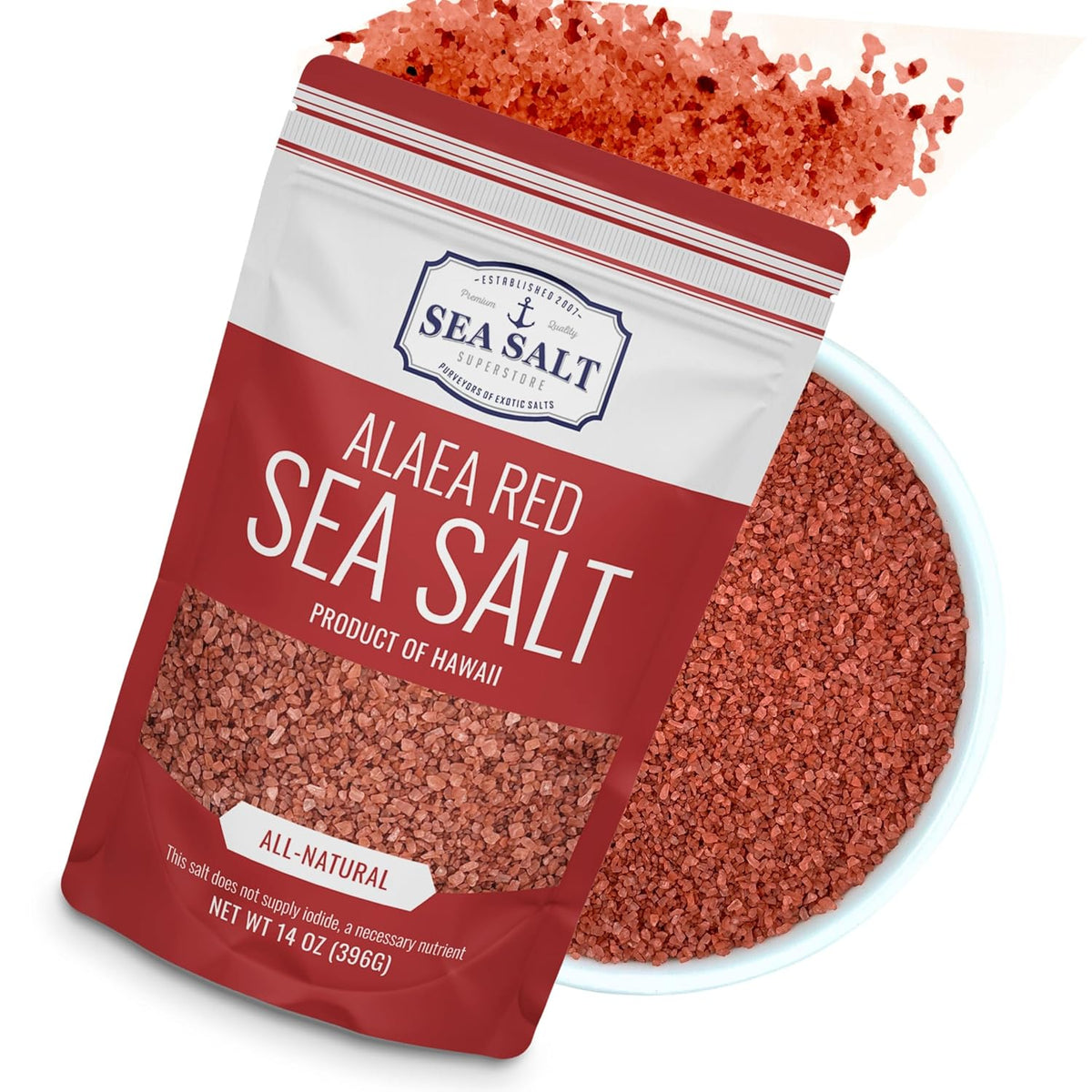 Alaea Red Sea Salt 14 oz Pouch, package front view