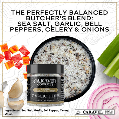 Garlic Sea Salt Gift Set - Garlic Herb, Spicy Garlic Pepper & More (3-Pack)