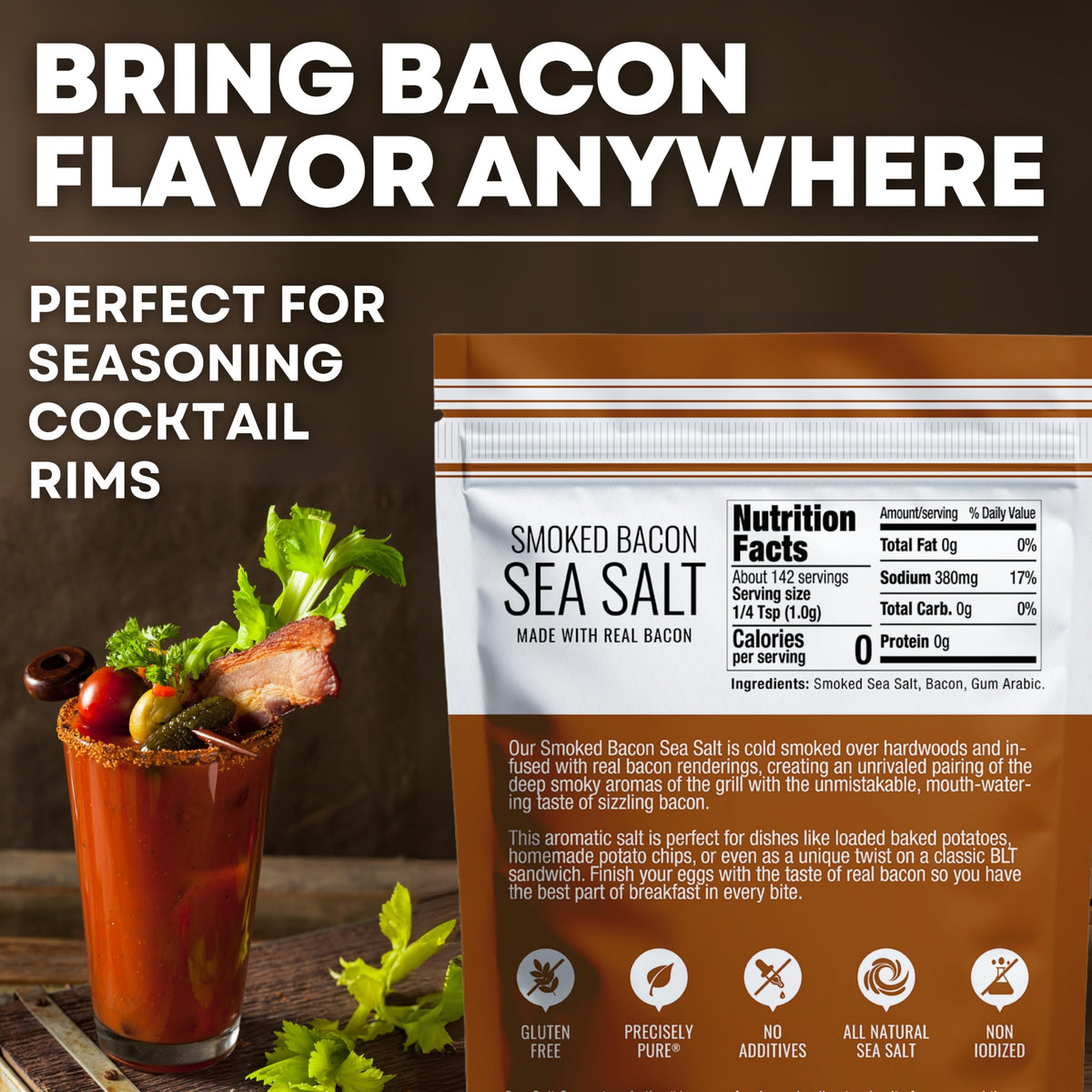Smoked Bacon Sea Salt 14 oz Bag, product detail image 4