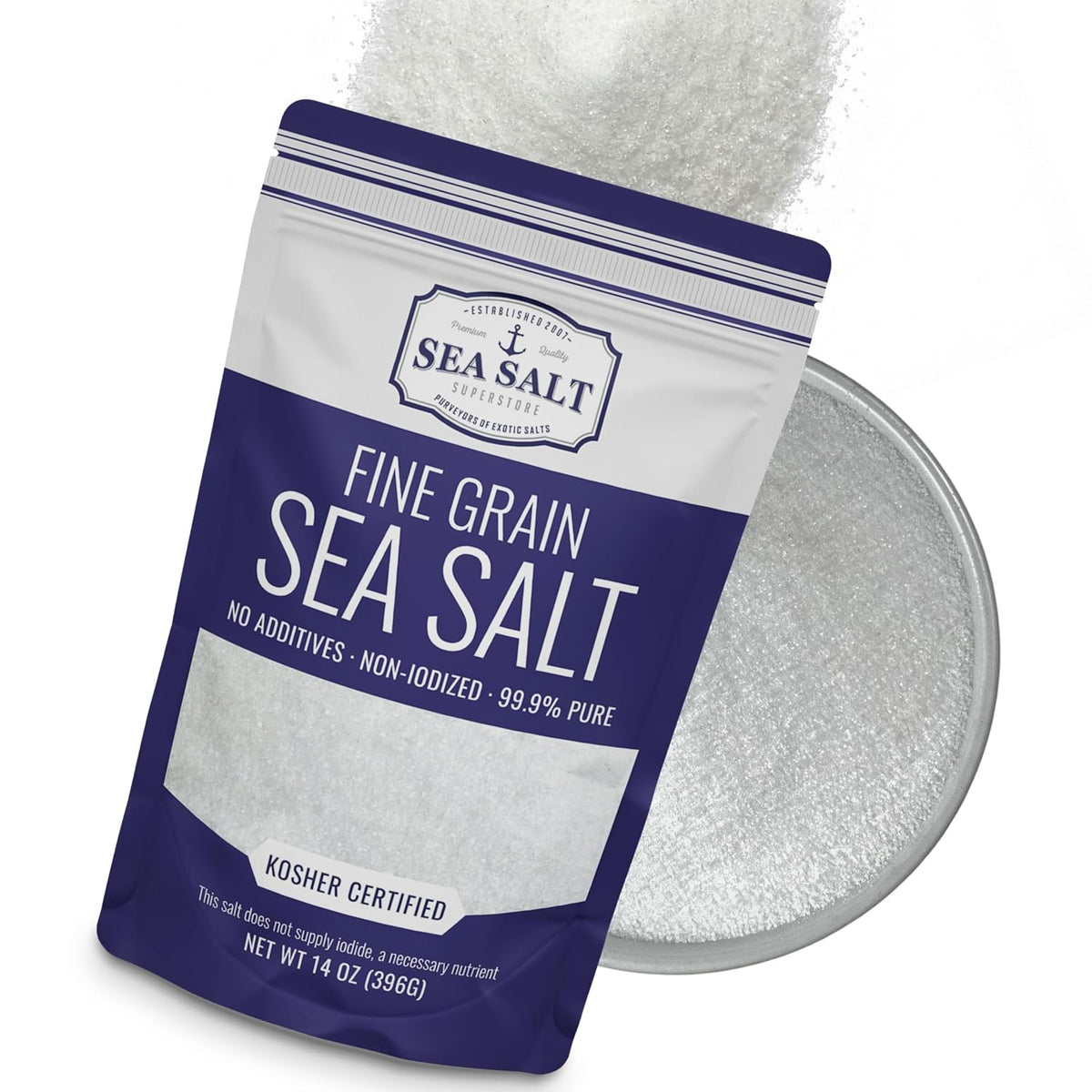 Fine Grain Sea Salt 14 oz Pouch, package front view