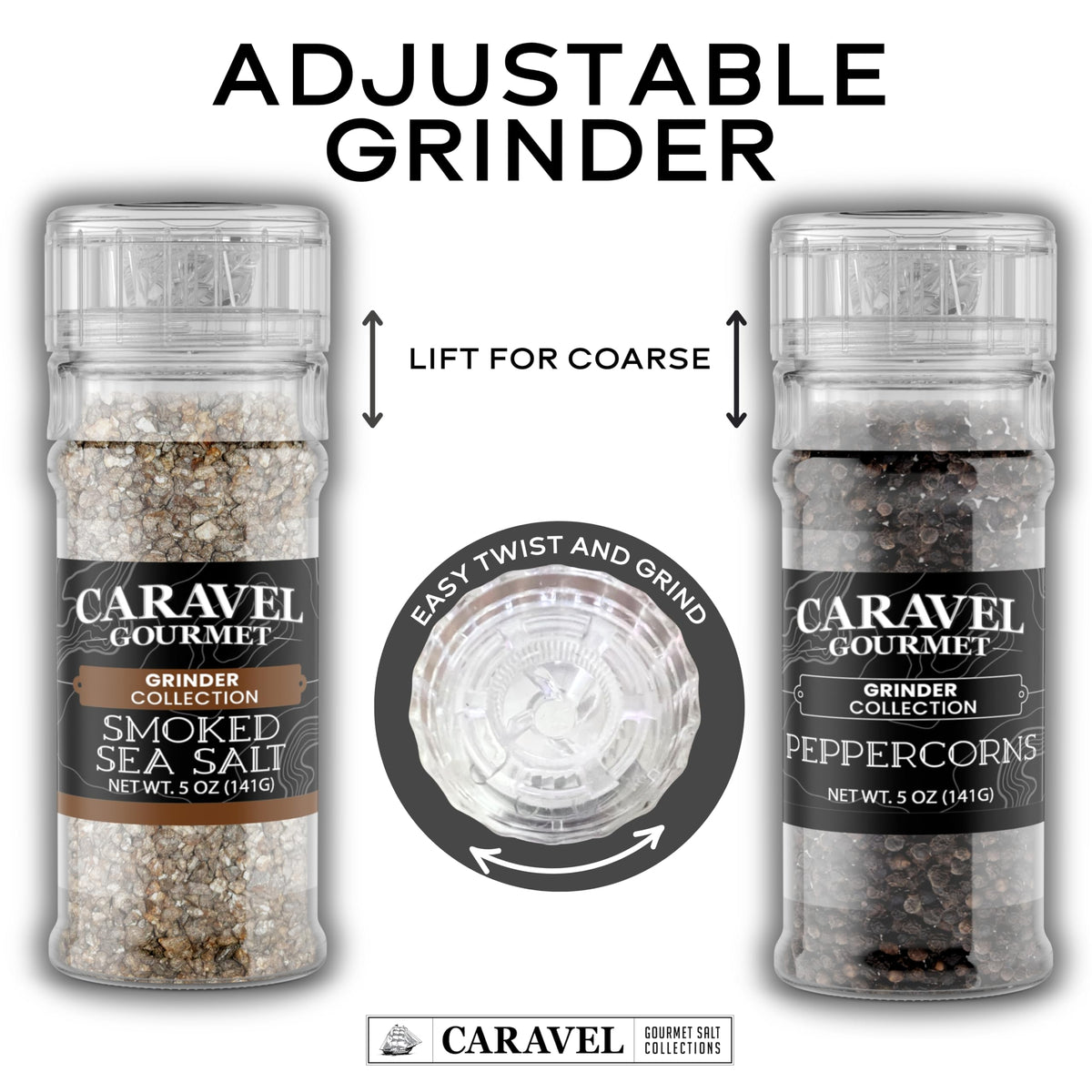 Smoked Sea Salt & Black Peppercorn Grinder Set (2-Pack)