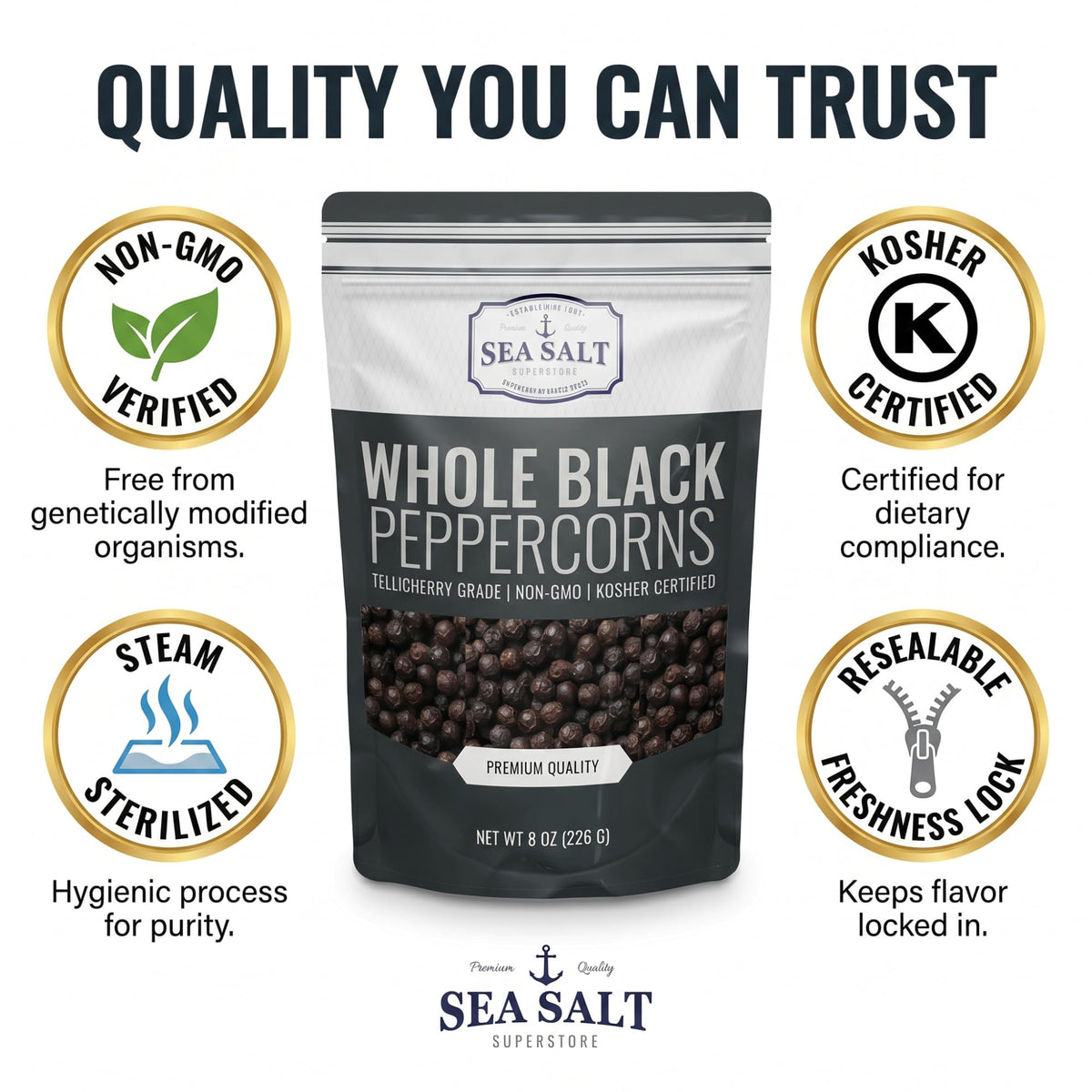 Whole Black Peppercorns - Grinder Refill