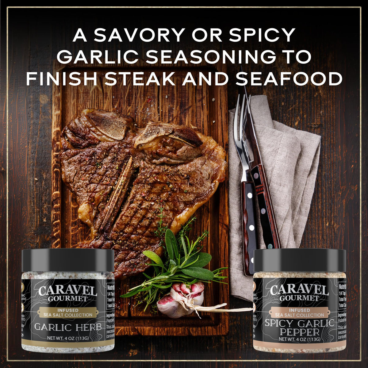 Garlic Sea Salt Gift Set - Garlic Herb, Spicy Garlic Pepper & More (3-Pack)