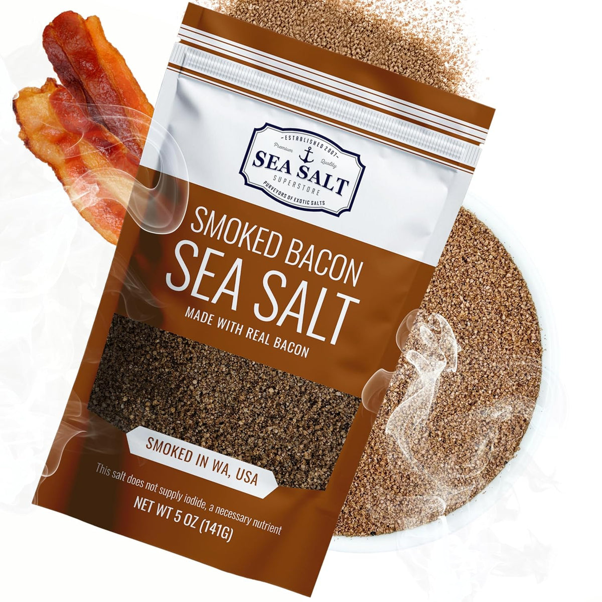 Smoked Bacon Sea Salt 5 oz Pouch, package front view