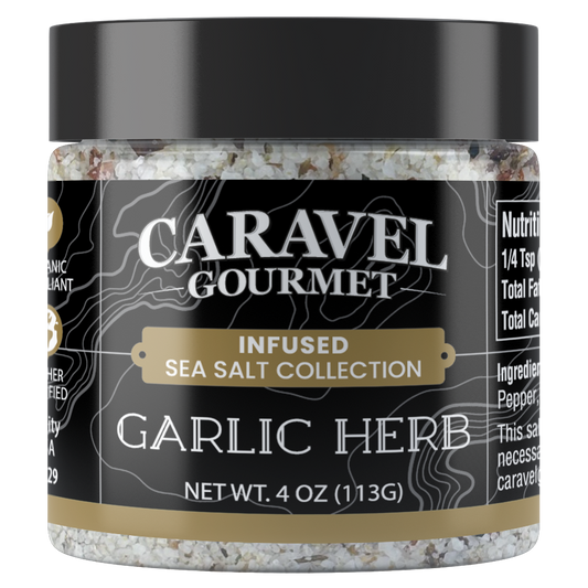 Garlic Herb Sea Salt - 4 ounce Round Jars, Caravel Gourmet (Case of 6)