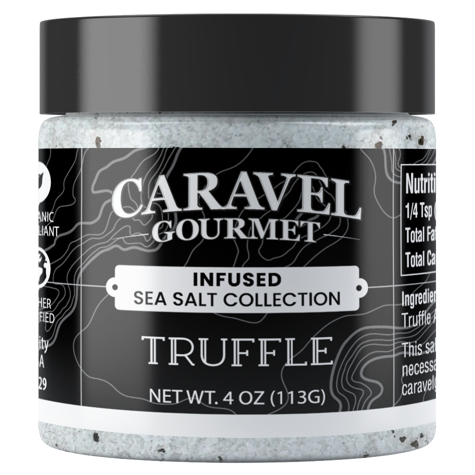 Italian Black Truffle Sea Salt - 4 ounce Stackable Containers, Caravel Gourmet (Case of 6)