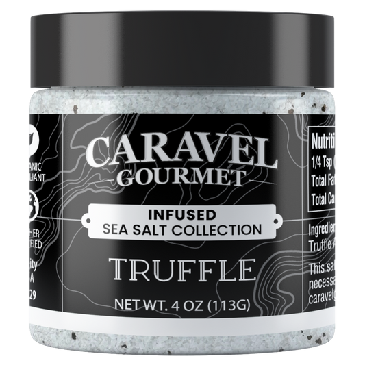 Italian Black Truffle Sea Salt - 4 ounce Stackable Containers, Caravel Gourmet (Case of 6)