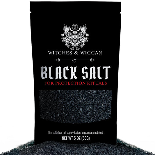 Wiccan Ritual Salt - 5 oz Pouch showcasing black salt for protection rituals in a standing pouch.